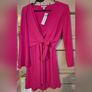 New Topshop long Sleeve Fuchsia Wrap Dress with Front Tie sz. 4